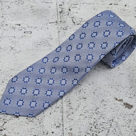 Tasso Elba Men Tie Blue 100% silk Handmade Necktie Classic Tie - Picture 6 of 9